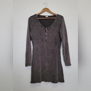PINK Gray Ribbed Henley Long Sleeve Mini Dress